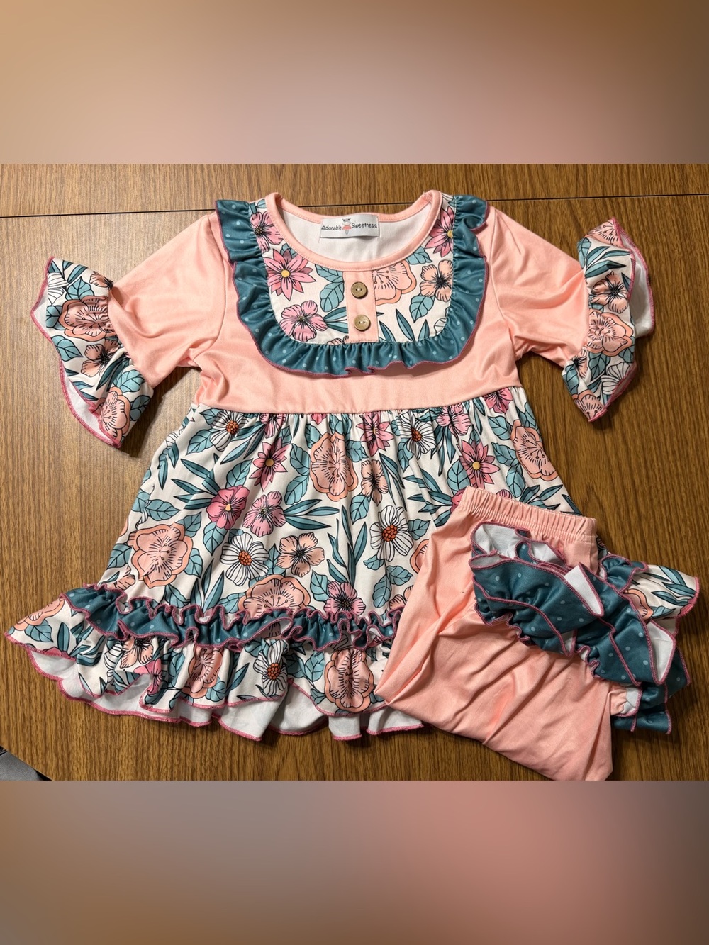 Peach, Teal & Floral Girls Matching Set